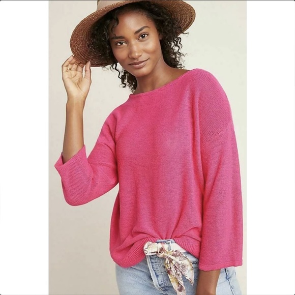NWT Anthropologie Mayfield Knit Linen Blend Sweater in Hot Pink Size M